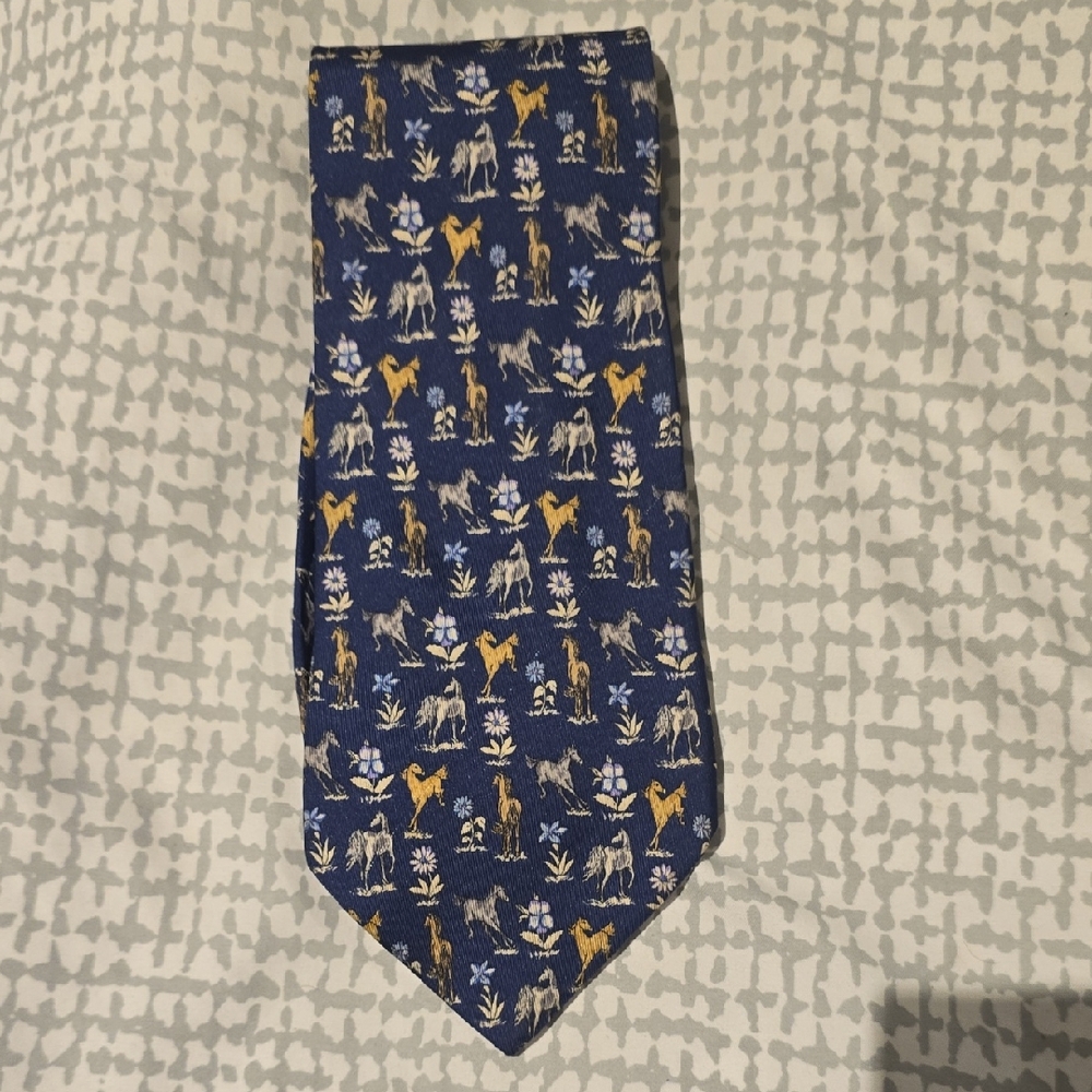 Salvatore Ferragamo Blue Tie with Animal and Floral Motif